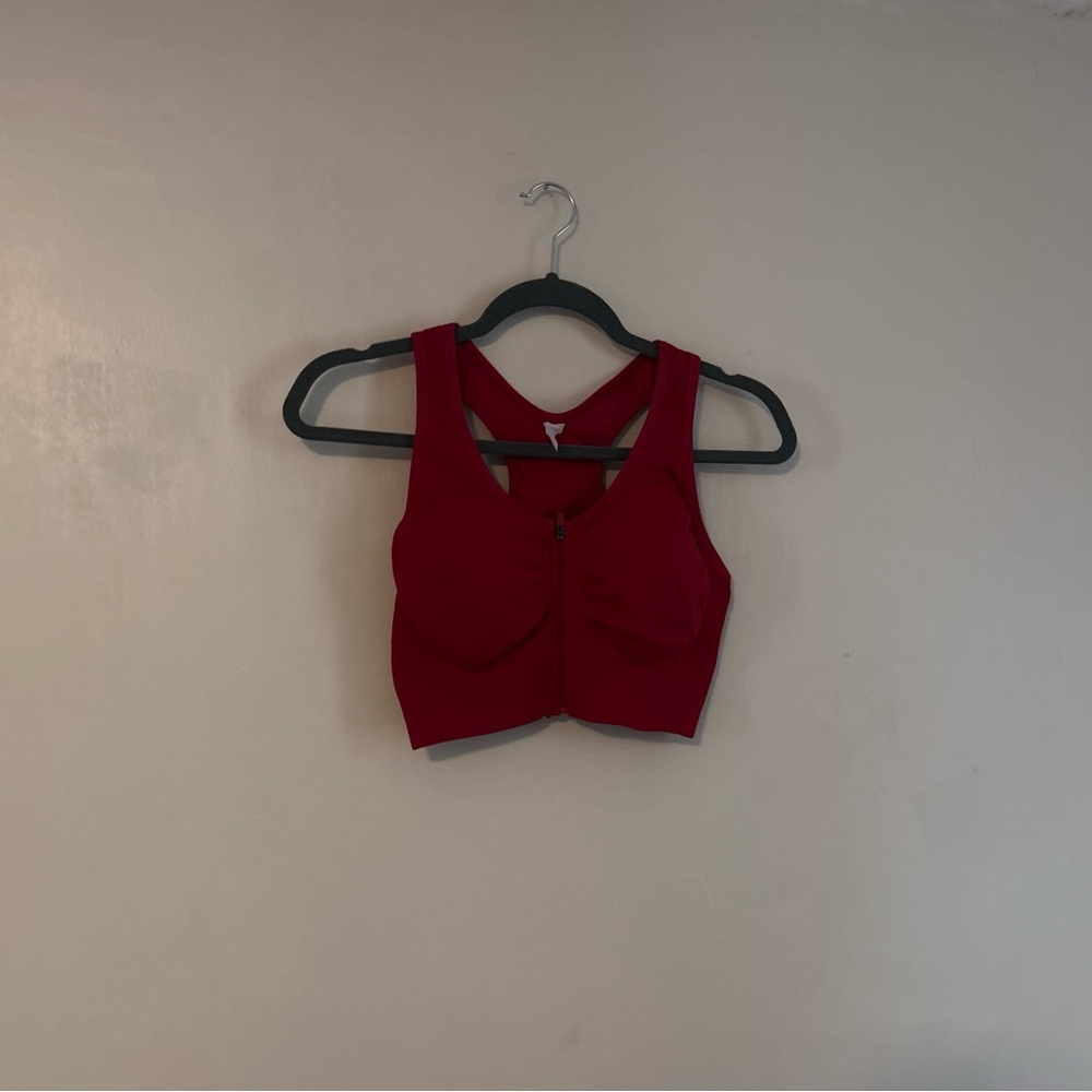 90 Degree By Reflex Red Front-Zip Sports Bra
